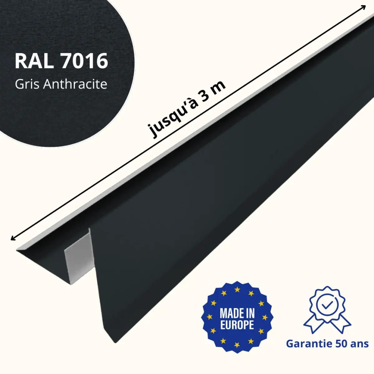 Tôle de rive avec rainure pour toiture Savanna Gris Anthracite mat