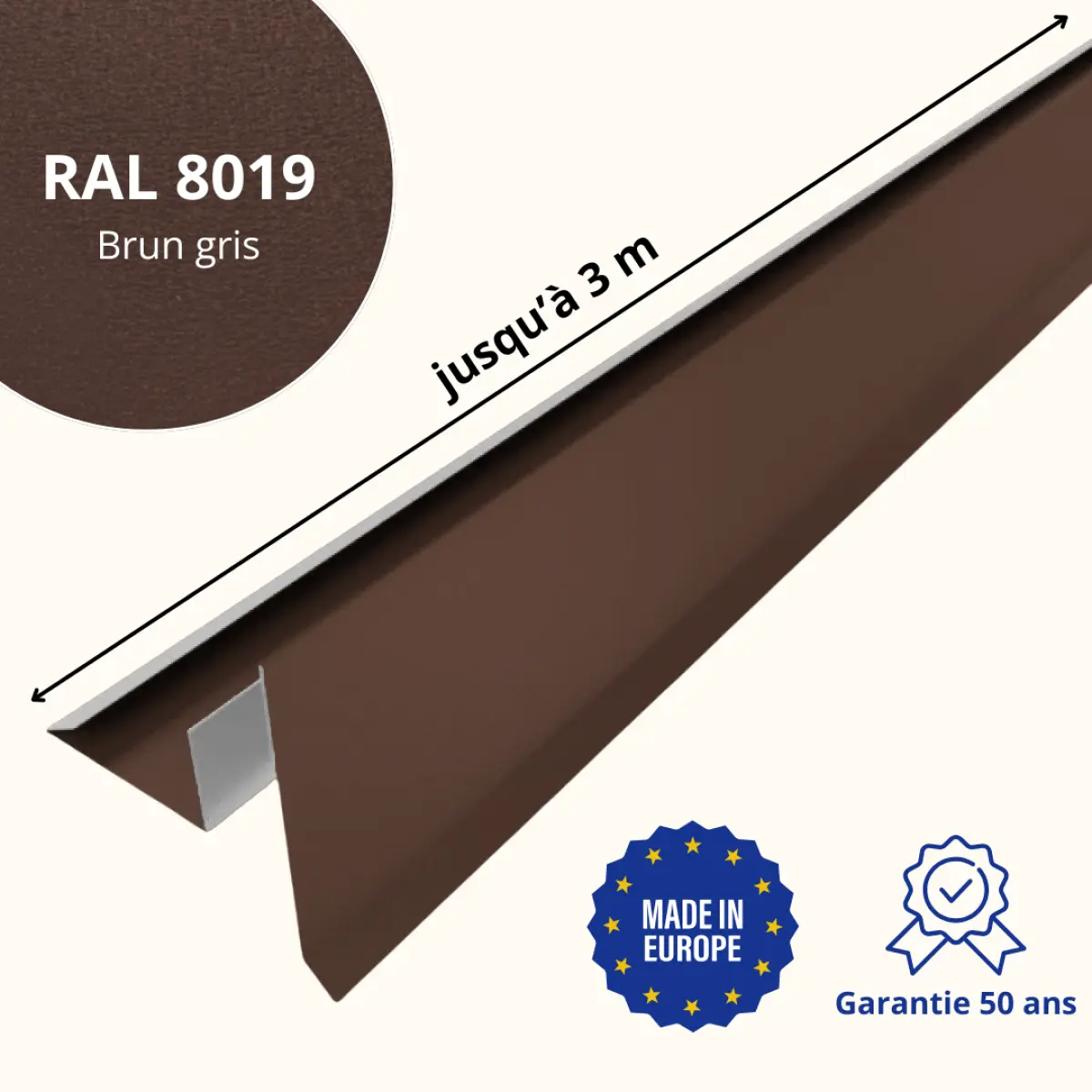 Tôle de rive avec rainure pour toiture Savanna Brun Gris mat