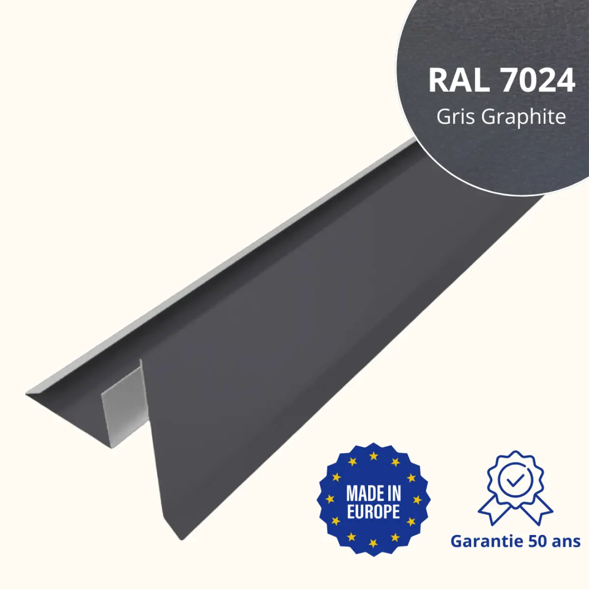 Tôle de rive avec rainure pour toiture Savanna Gris Graphite Mat