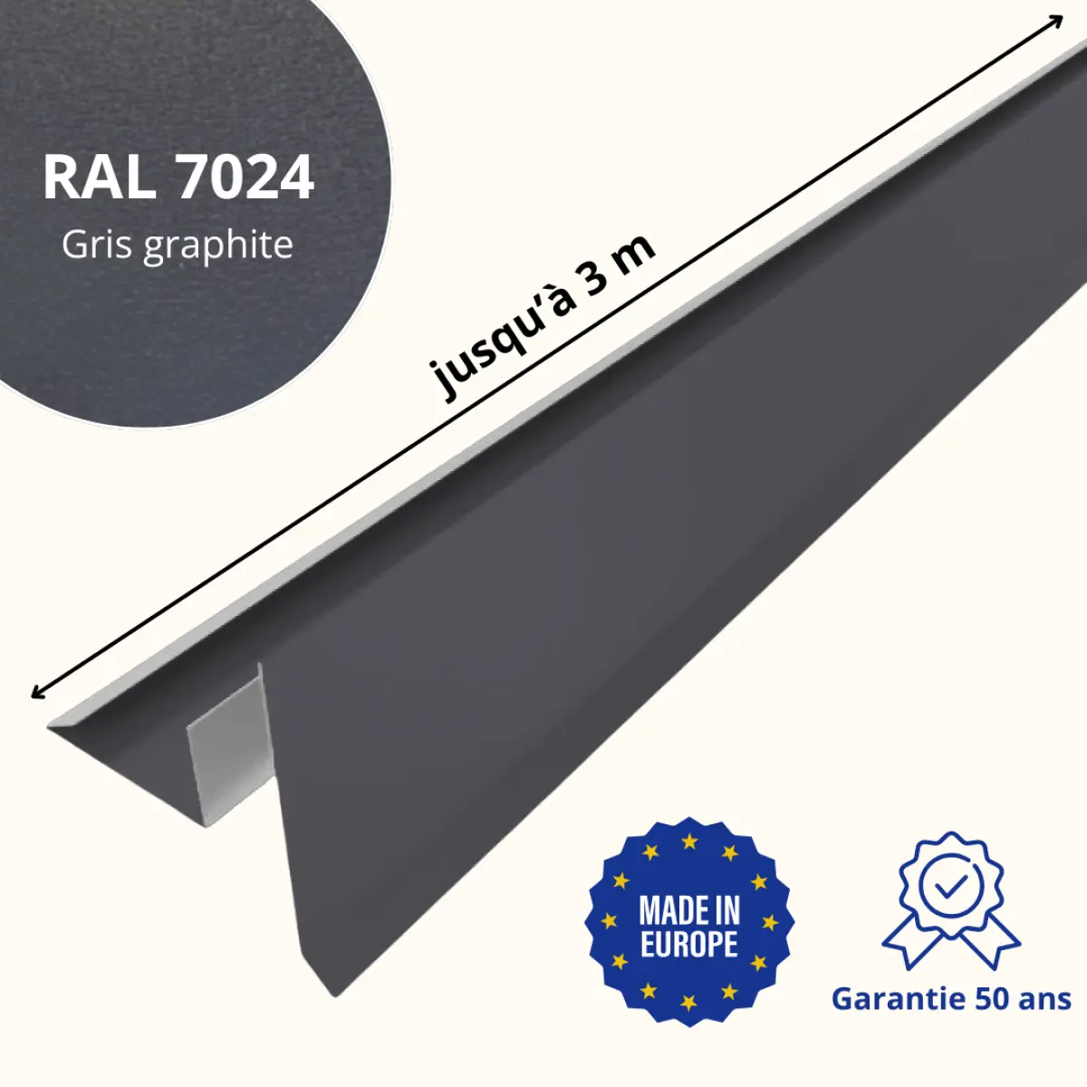 Tôle de rive avec rainure pour toiture Savanna Gris Graphite Mat