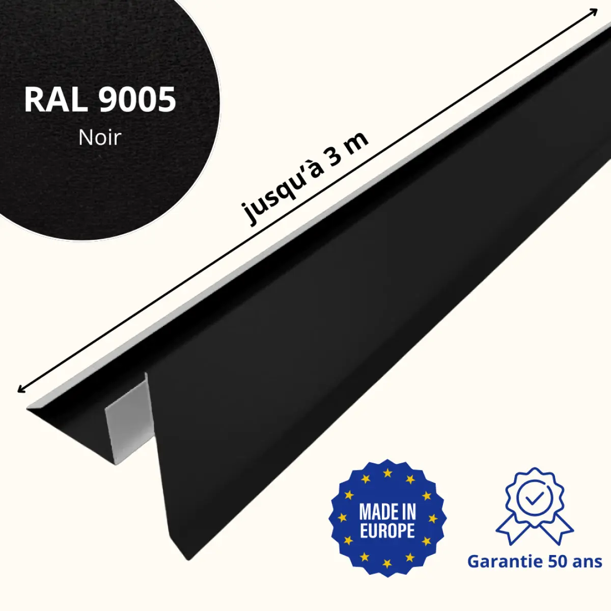 Tôle de rive avec rainure pour toiture Savanna Noir mat