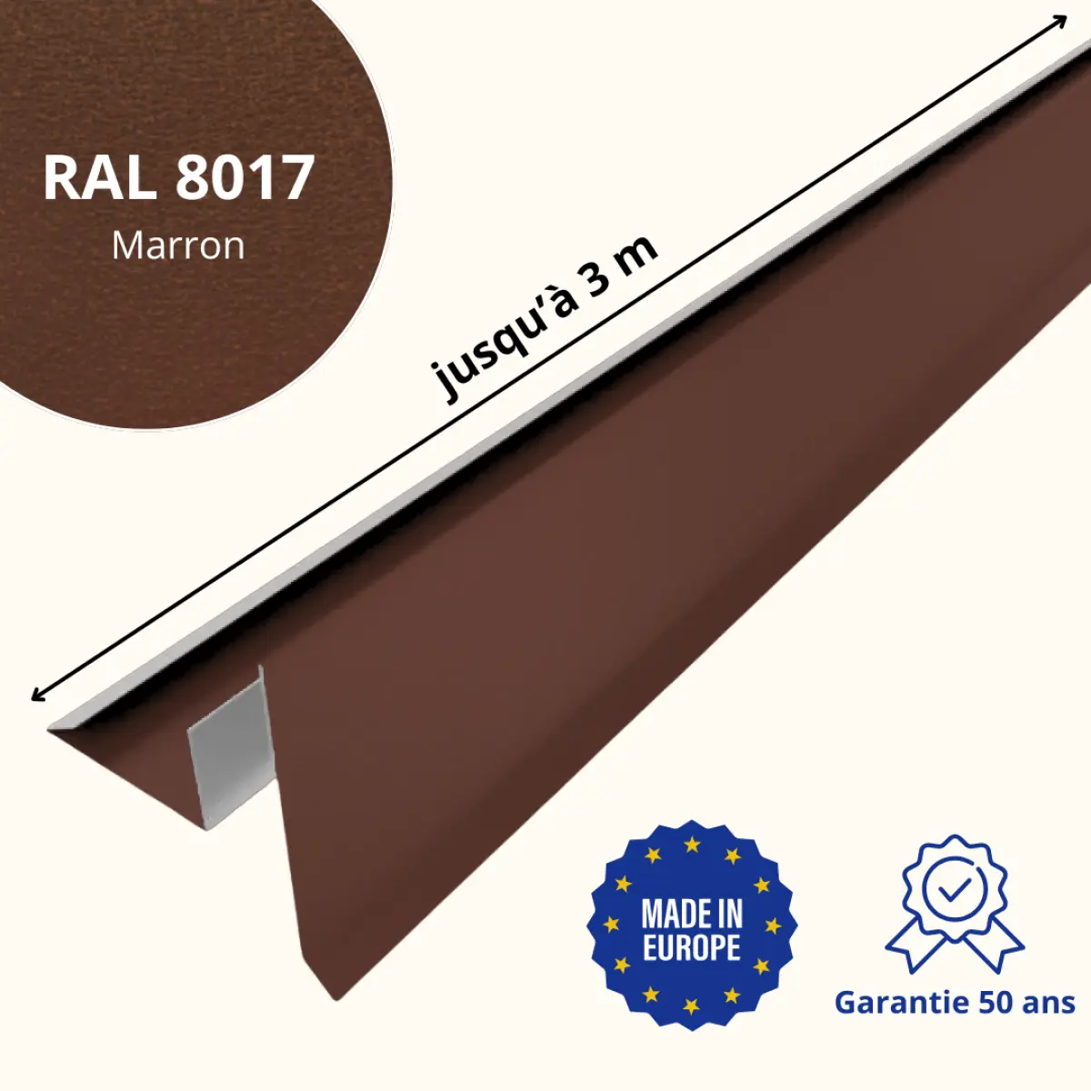Tôle de rive avec rainure pour toiture Savanna Marron mat