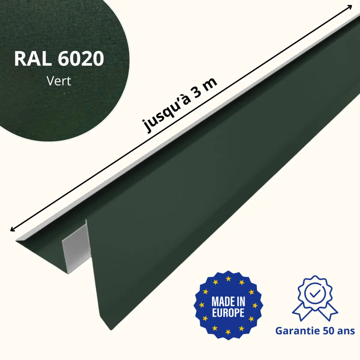 Tôle de rive avec rainure pour toiture Savanna Vert mat