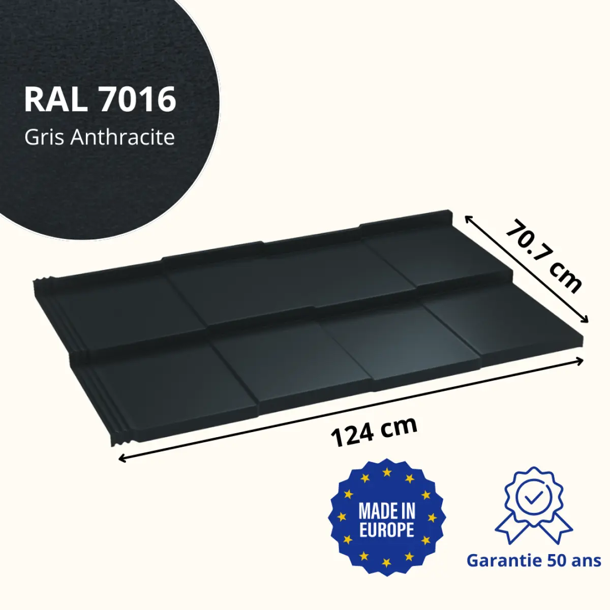 Tôle imitation ardoise Savanna Gris Anthracite mat