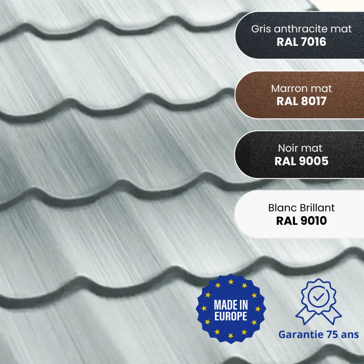 Tôle aluminium imitation tuile Platino Alu