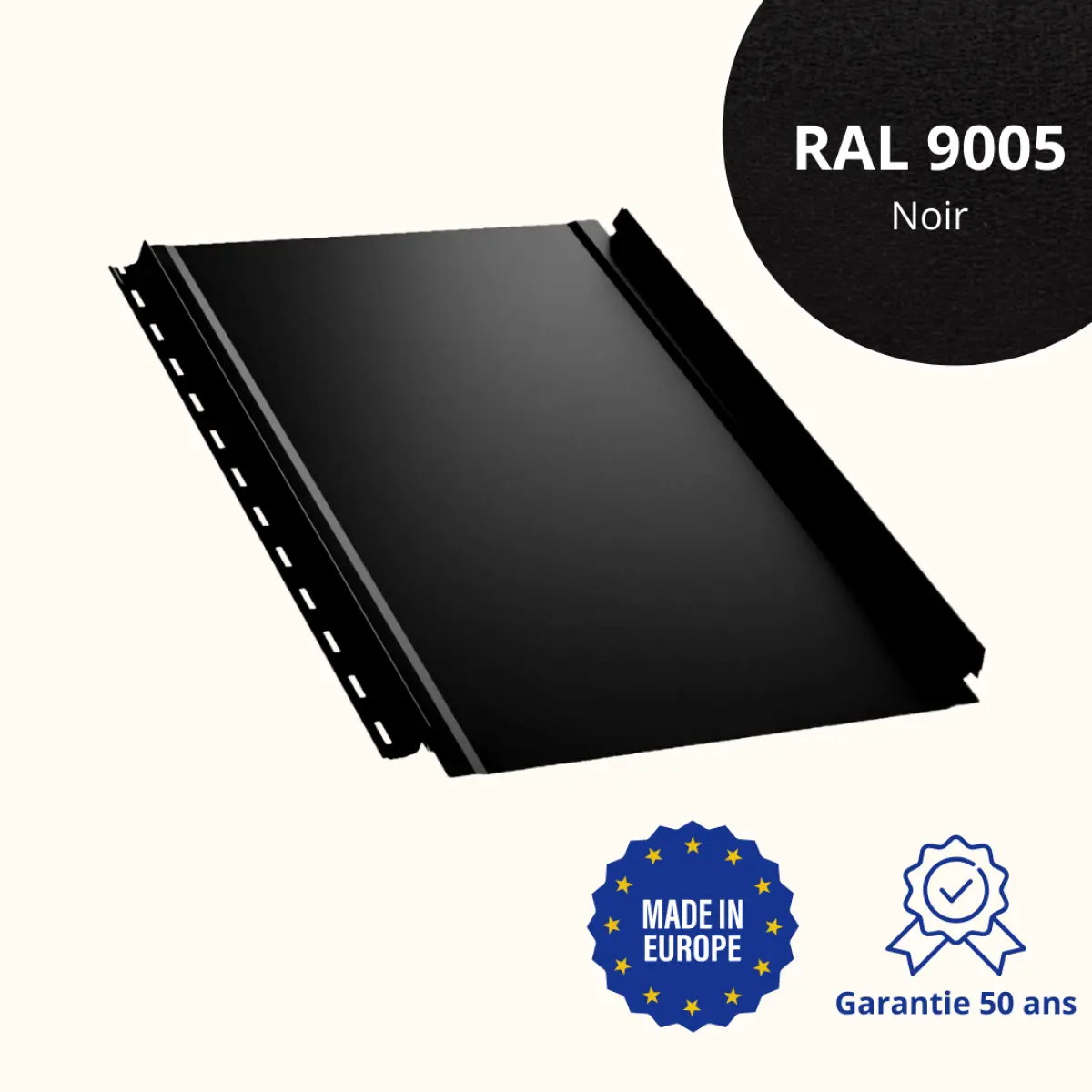 Tôle joint debout lisse Noir Mat