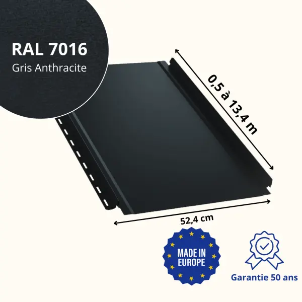 Tôle joint debout lisse Gris Anthracite Mat - 2