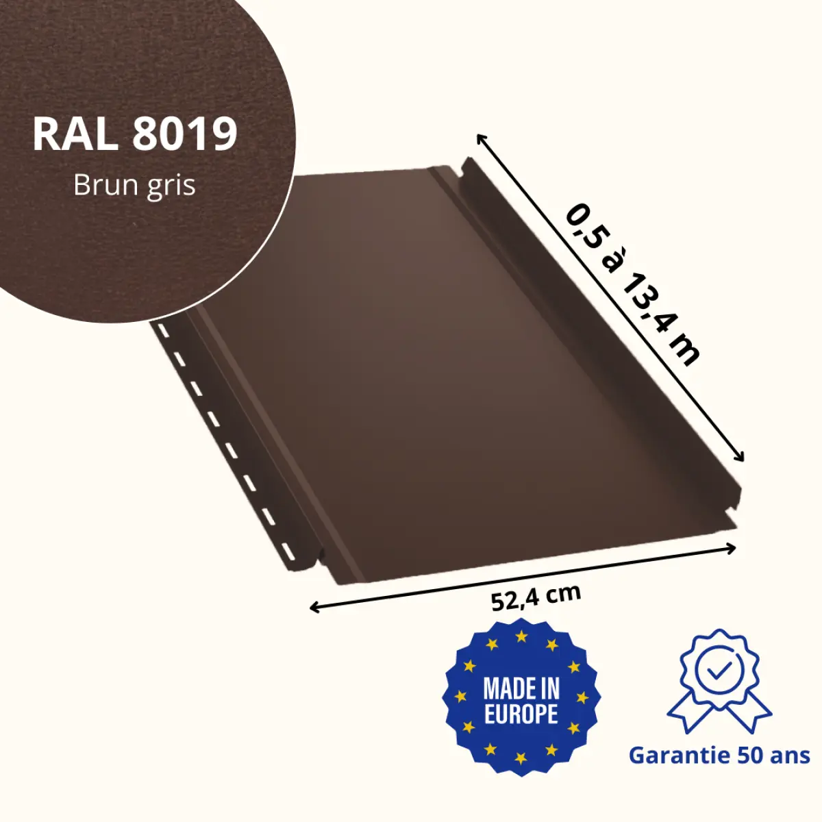 Tôle joint debout lisse Brun Gris Mat