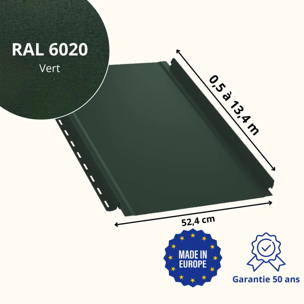 Tôle joint debout lisse Vert Mat