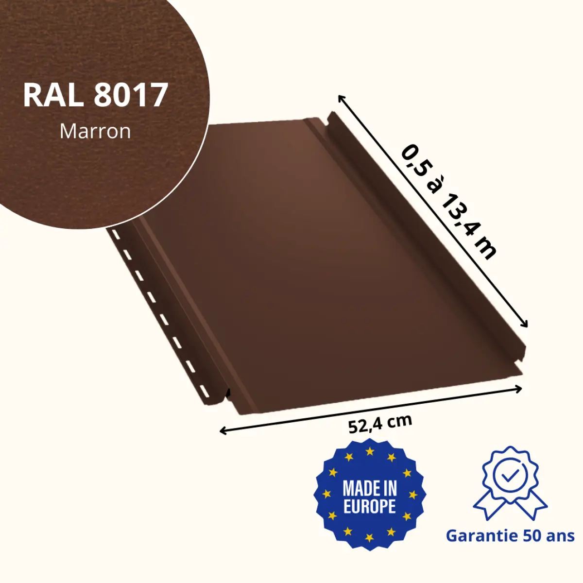 Tôle joint debout lisse Marron Mat