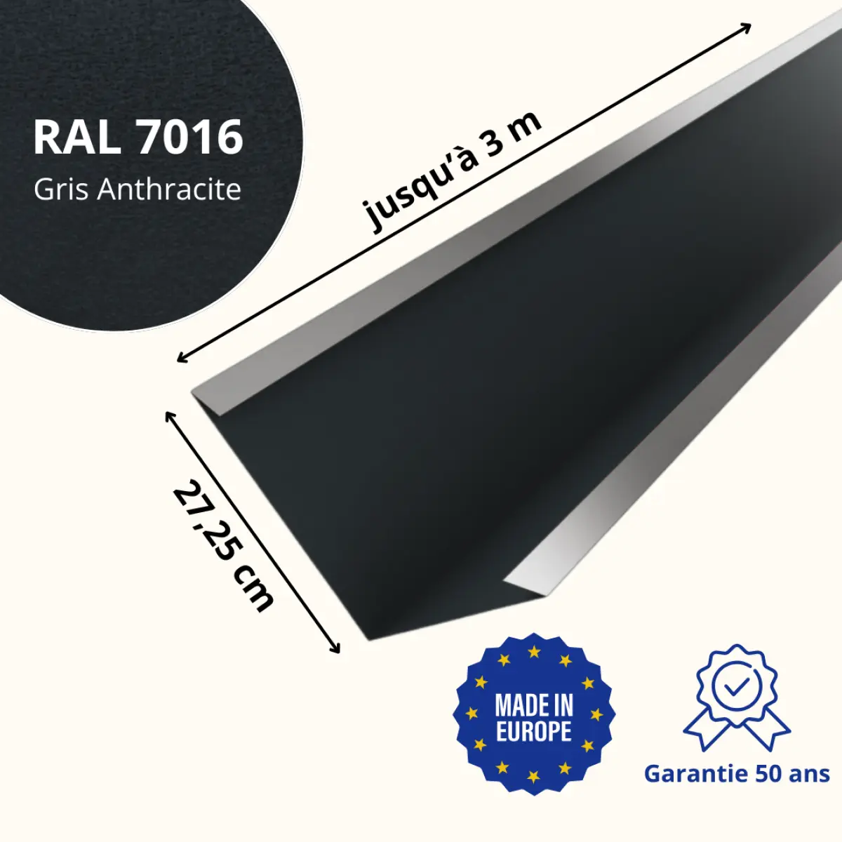 Bande de noue Gris Anthracite Mat