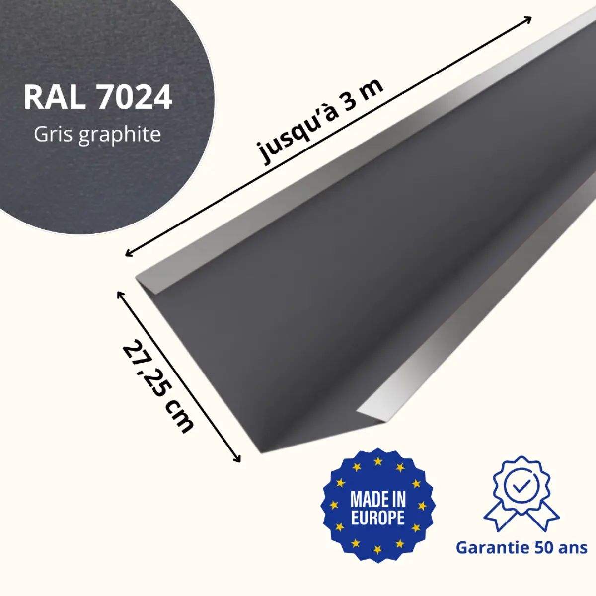 Bande de noue Gris Graphite Mat