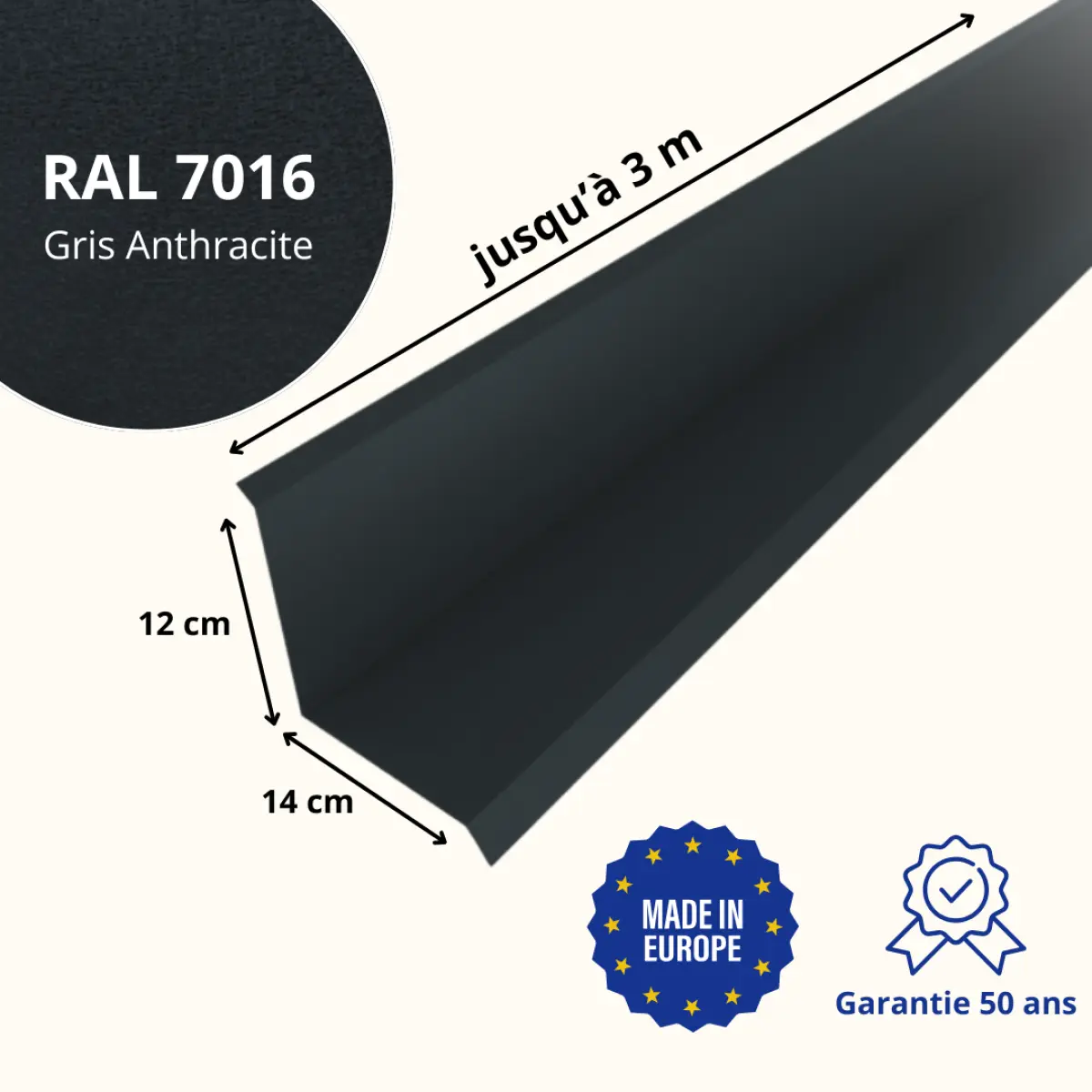 Solin de toiture Gris Anthracite Mat